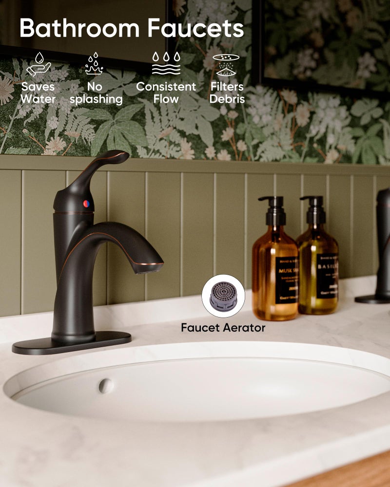 Homevacious Oil Rubbed Bronze Bathroom Faucet 1 Hole One-Handle Lever Bathroom Sink Faucets Bath Rustic Lavatory Basin Mixer Tap with Pop Up Drain with Overflow Supply Hose ORB - Image 2
